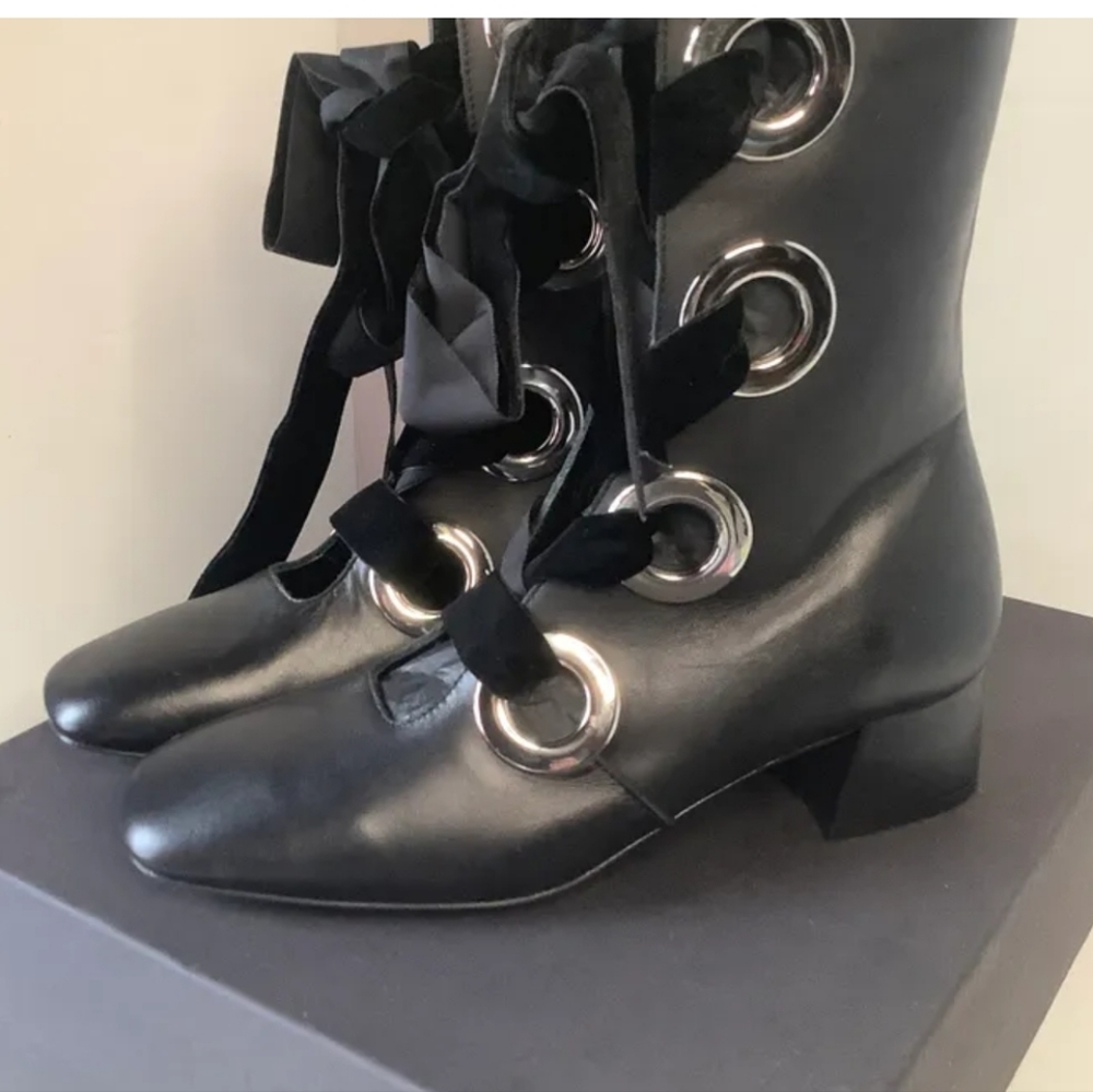 Miista Black Boots with Metallic Rings